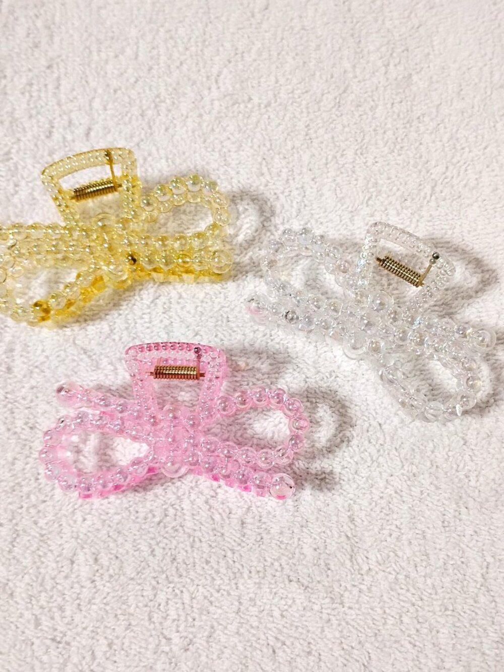 Set of 3 Colorful Bubbled Transparent Bow Hair Claw Clips Pink Clear Yellow - Picture 3 of 3